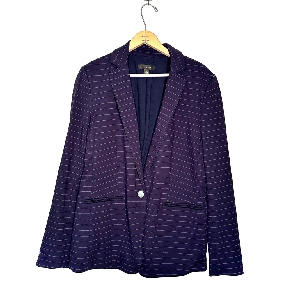 Ann Taylor | Navy Blue Pinstripe Jersey Knit Blazer Size 14